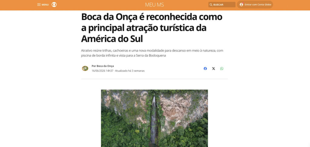 Boca da Onça Ecotour ganha destaque no G1 após reconhecimento internacional do Tripadvisor Boca da Onça Ecotour ganha destaque no G1 após reconhecimento internacional do Tripadvisor